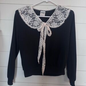 Vintage Fritzi Women’s Black Sweater with Lace Collar size Small